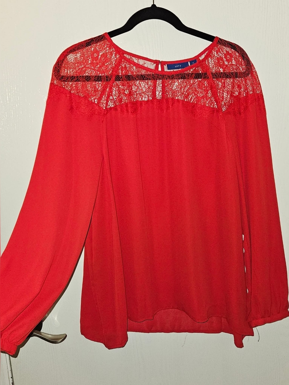 Apt. 9 Vibrant Red Lace Yoke Long Sleeve Blouse